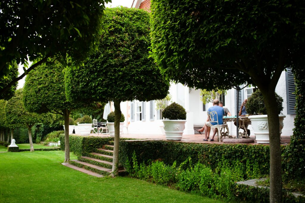 Stairway from rehab clinic leading to garden terrace